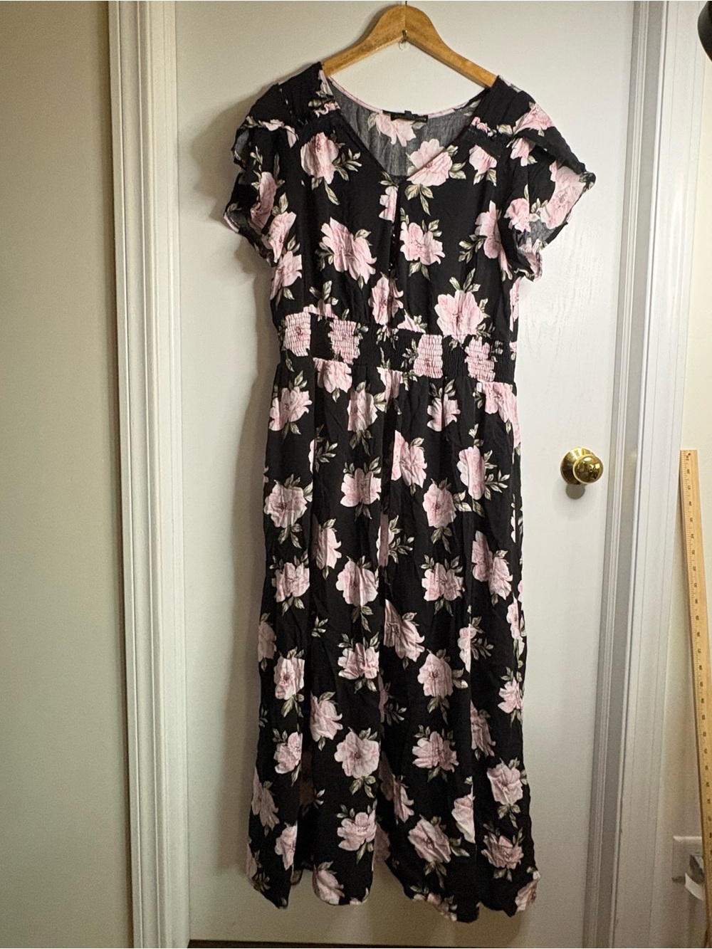 Always Indigo Sz 2X Floral Midi Dress V-Neck Flutter Sleeve Boho Cottagecore
